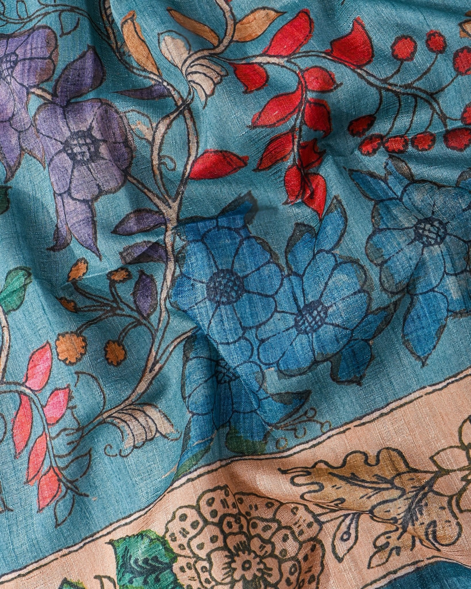 Dupion Ferozi Printed Saree - Shop Vastram