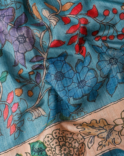 Dupion Ferozi Printed Saree - Shop Vastram