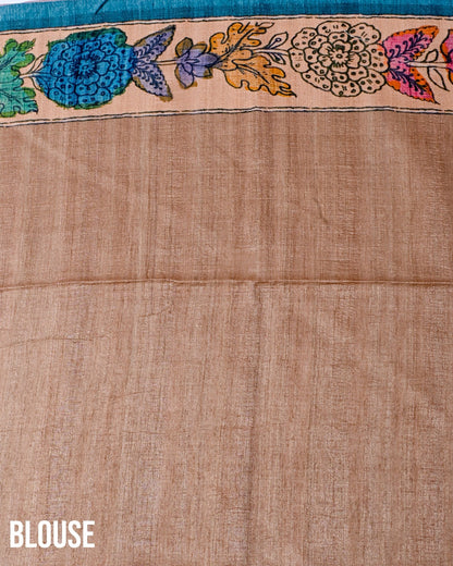 Dupion Ferozi Printed Saree - Shop Vastram
