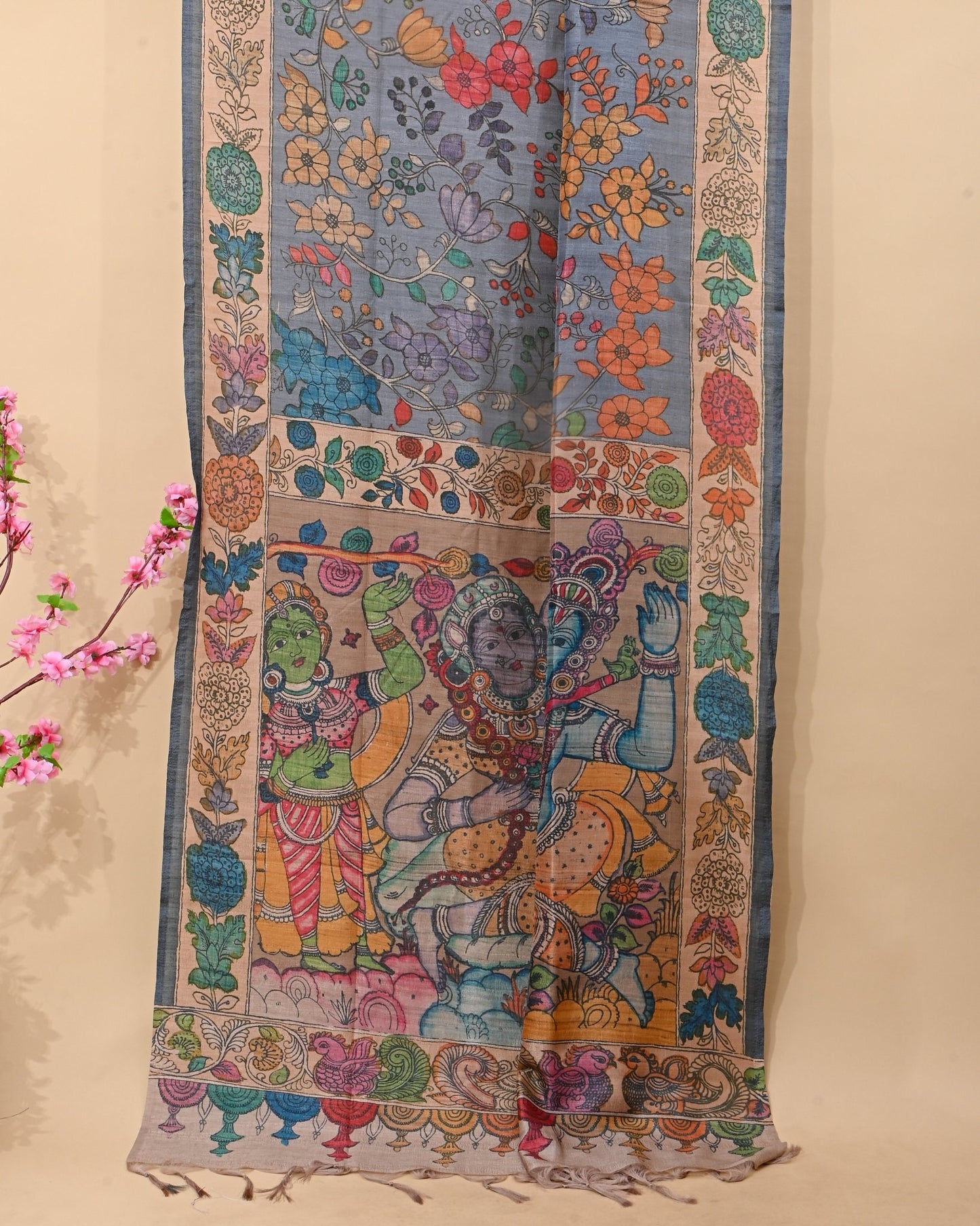 Dupion Grey Printed Saree - Shop Vastram