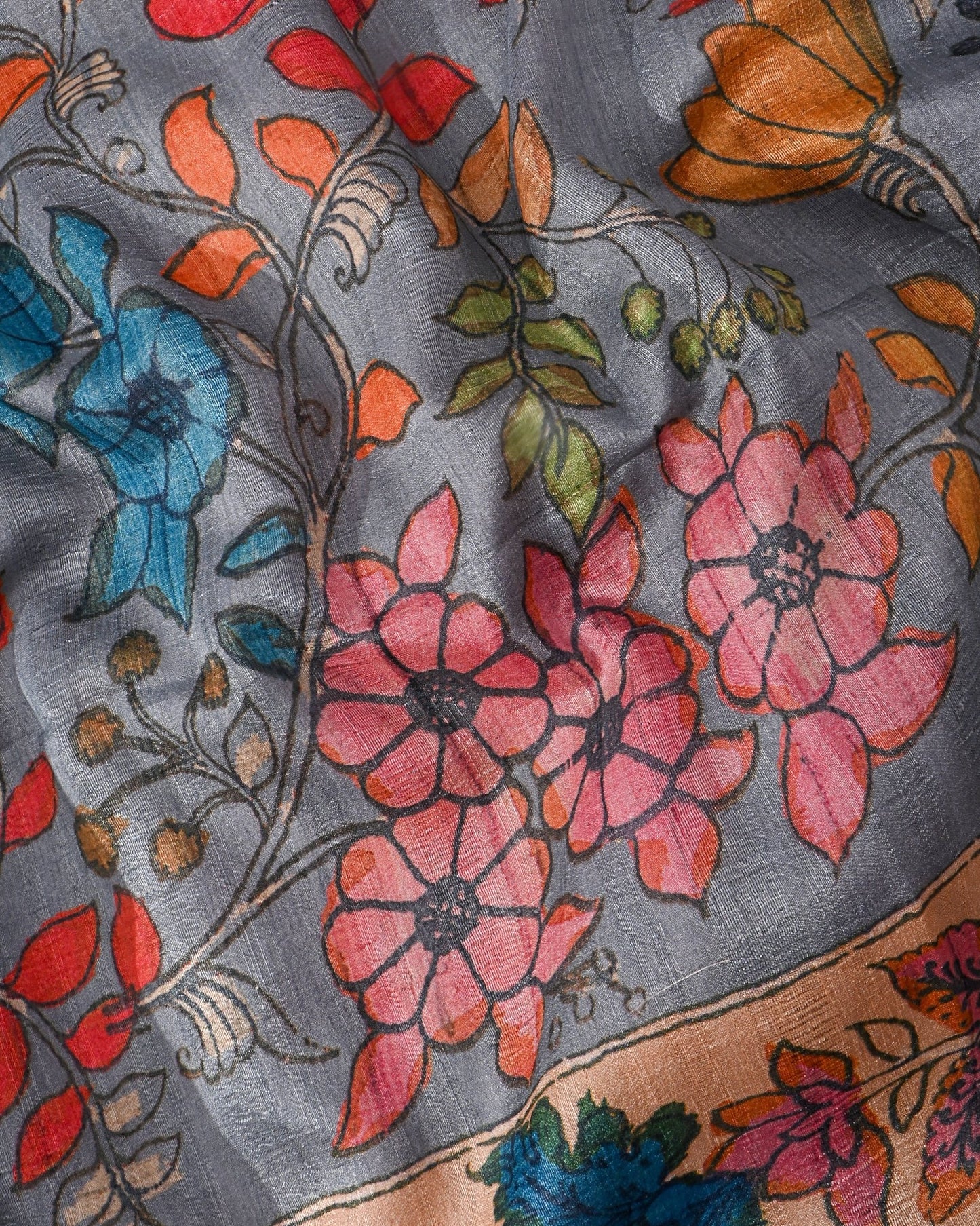 Dupion Grey Printed Saree - Shop Vastram