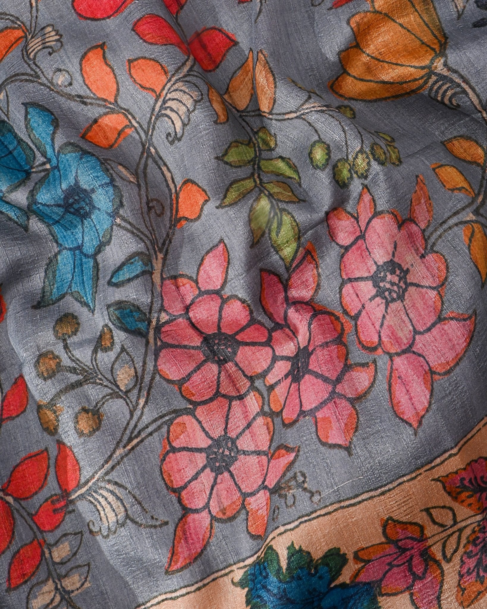Dupion Grey Printed Saree - Shop Vastram