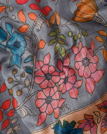 Dupion Grey Printed Saree - Shop Vastram