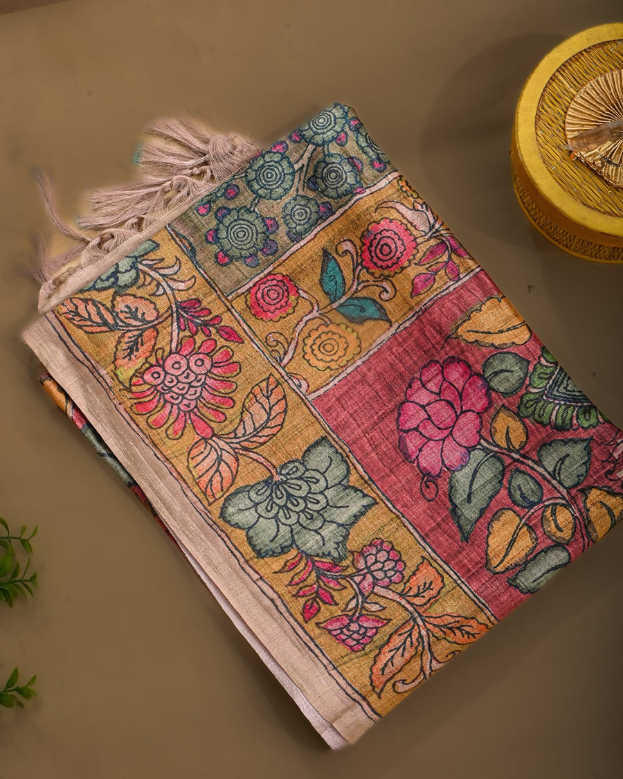 Dupion Multicolour Printed Saree - Shop Vastram