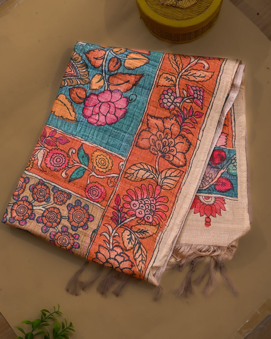 Dupion Multicolour Printed Saree - Shop Vastram