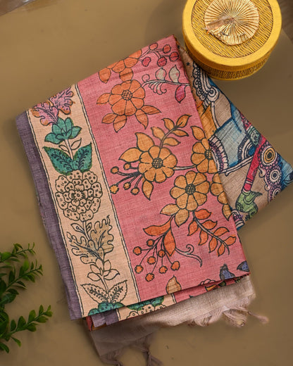 Dupion Pink Printed Saree - Shop Vastram