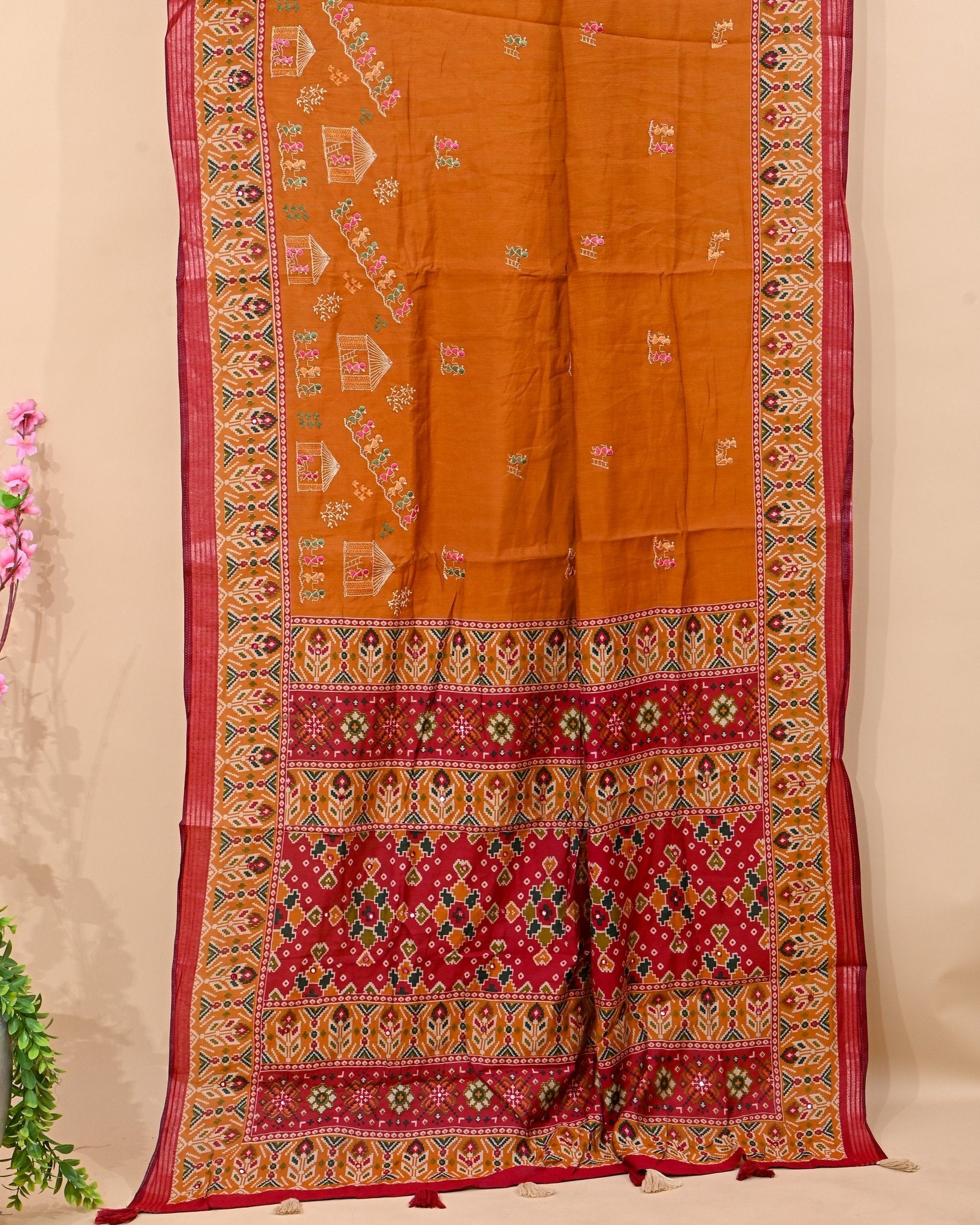Earthy Chanderi Embroidery Saree - Shop Vastram