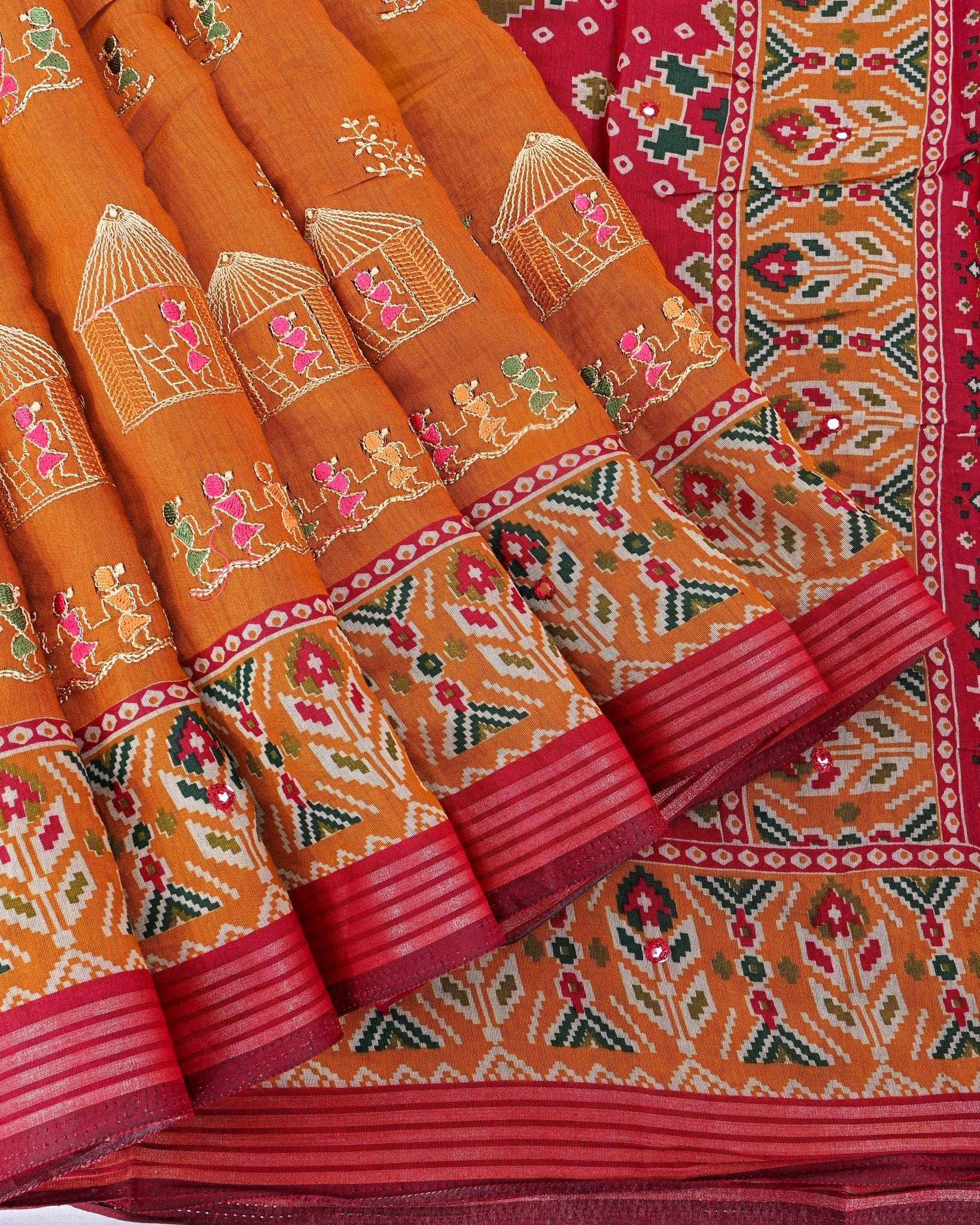 Earthy Chanderi Embroidery Saree - Shop Vastram
