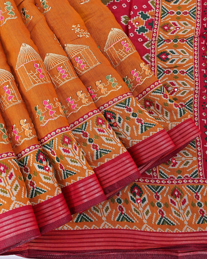 Earthy Chanderi Embroidery Saree - Shop Vastram