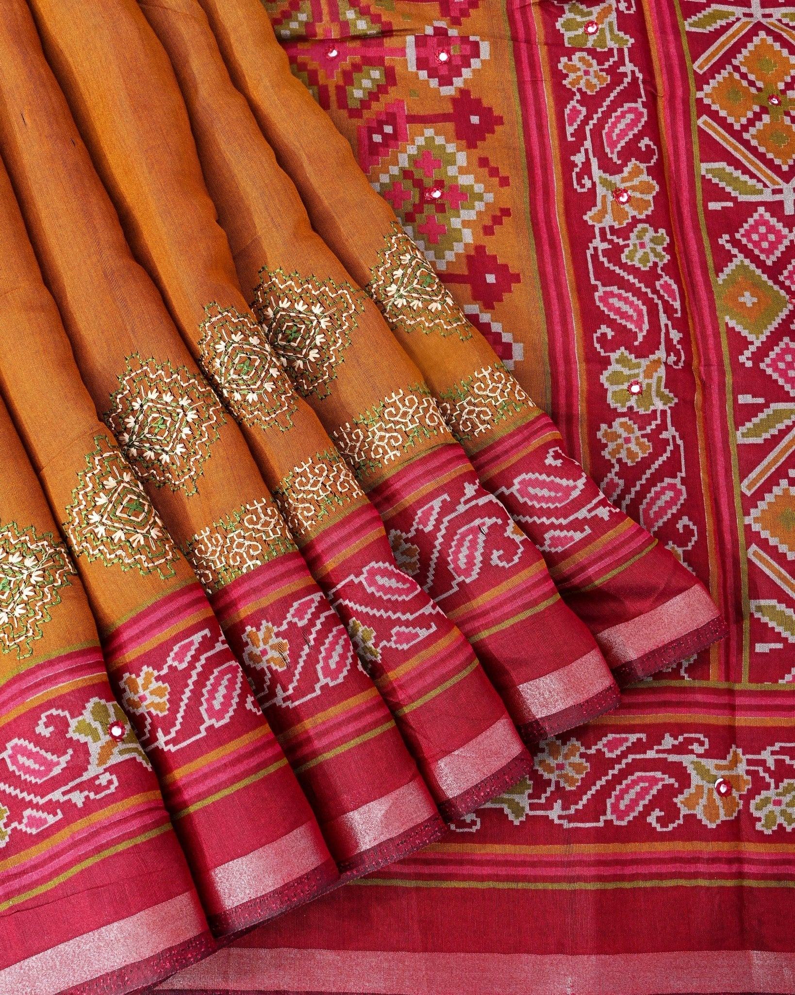 Earthy Chanderi Embroidery Saree - Shop Vastram