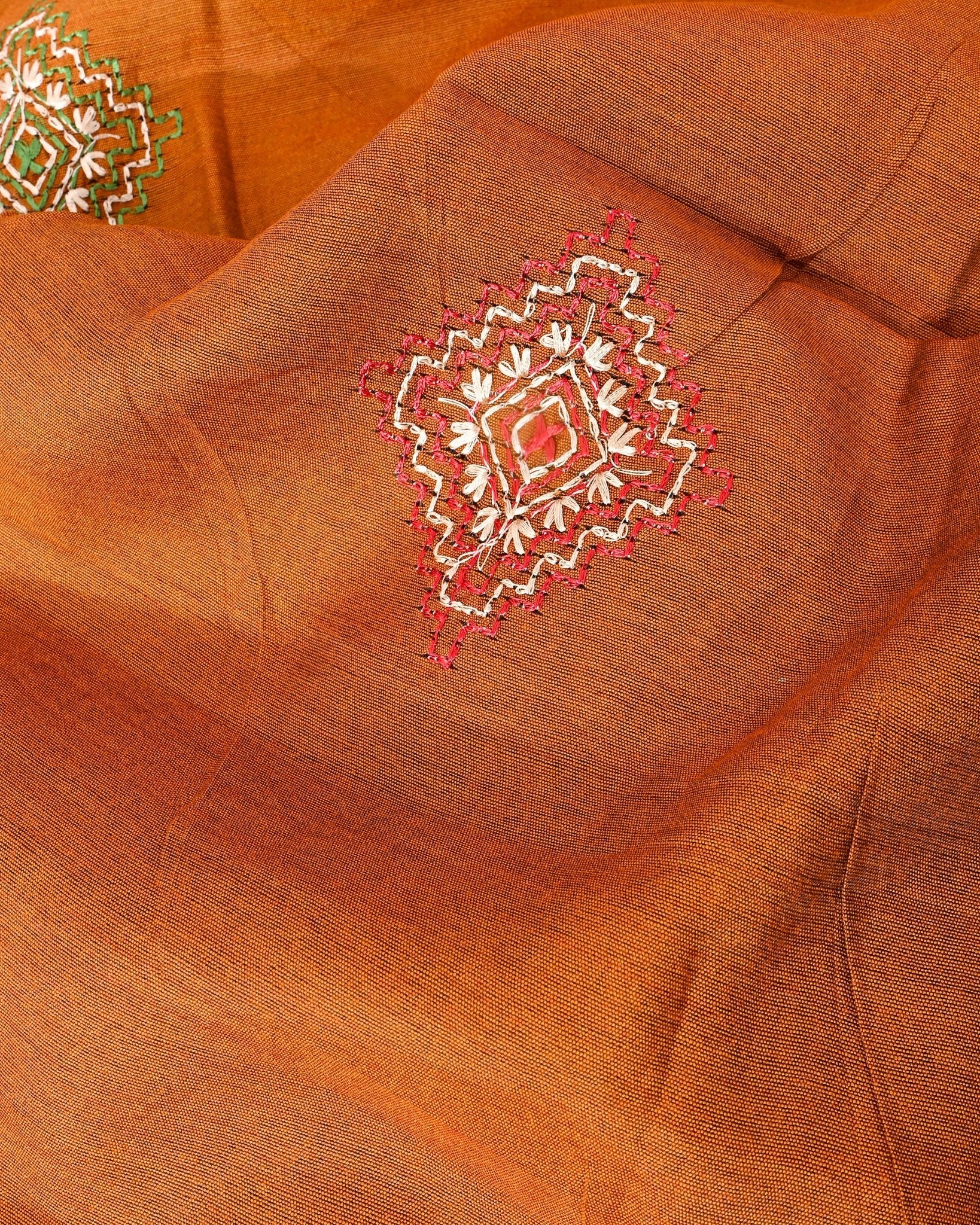 Earthy Chanderi Embroidery Saree - Shop Vastram