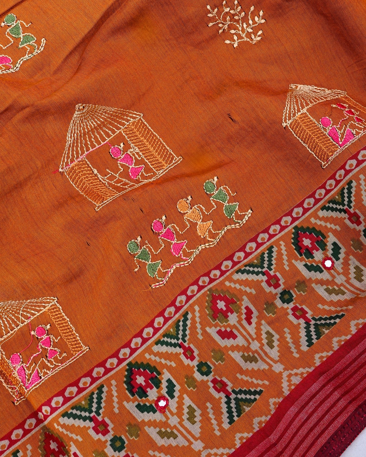 Earthy Chanderi Embroidery Saree - Shop Vastram