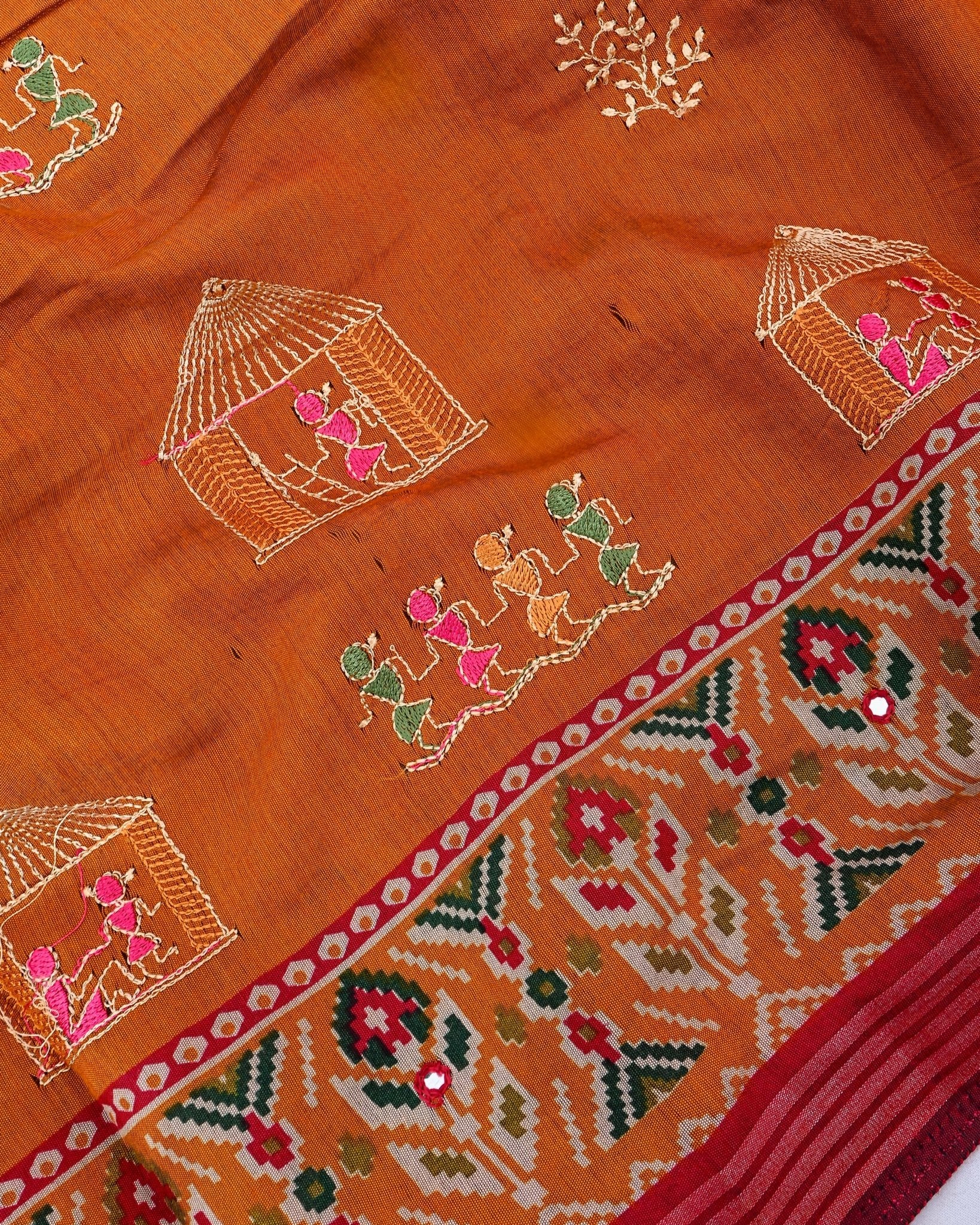 Earthy Chanderi Embroidery Saree - Shop Vastram