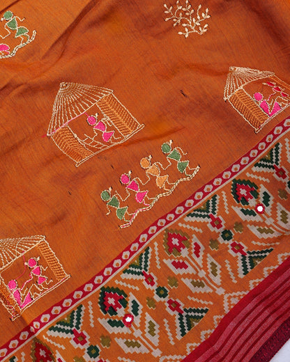 Earthy Chanderi Embroidery Saree - Shop Vastram