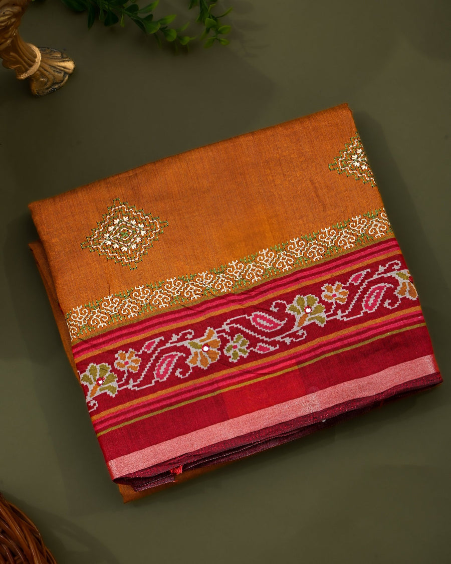 Earthy Chanderi Embroidery Saree - Shop Vastram