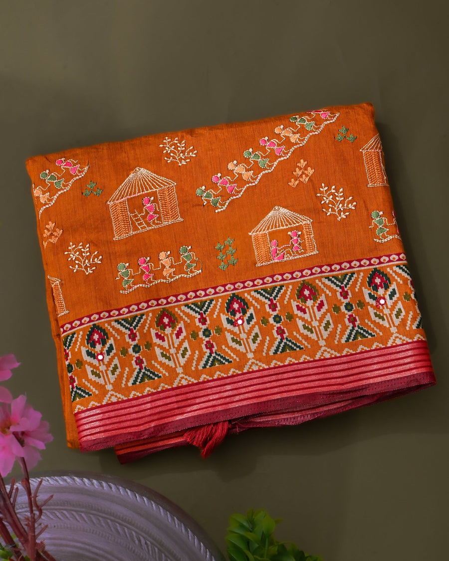 Earthy Chanderi Embroidery Saree - Shop Vastram