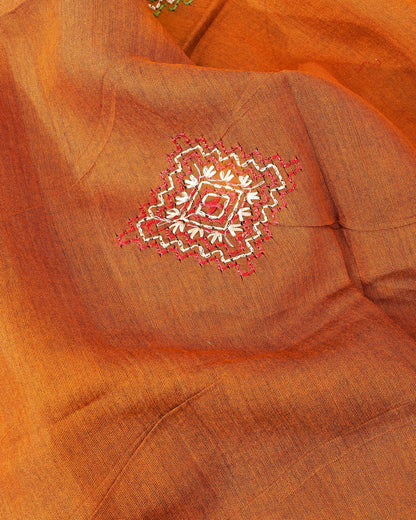 Earthy Chanderi Embroidery Saree - Shop Vastram