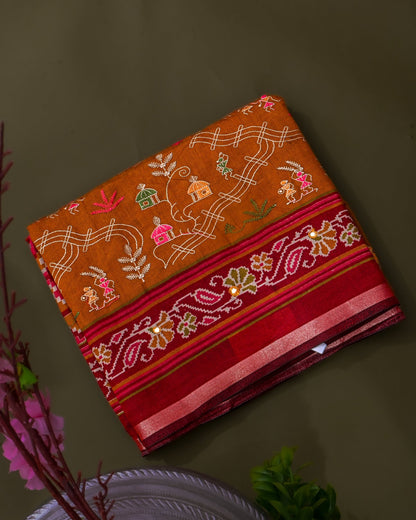 Earthy Chanderi Embroidery Saree - Shop Vastram