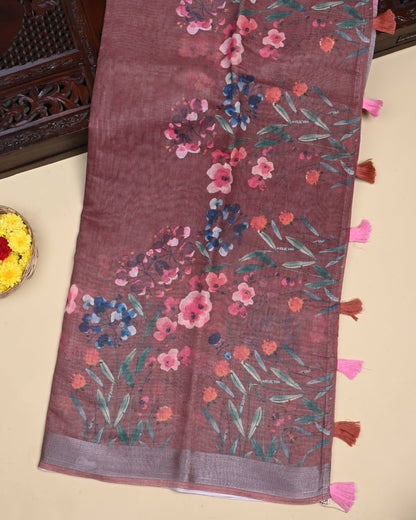 Earthy Color Lenin Saree - Shop Vastram