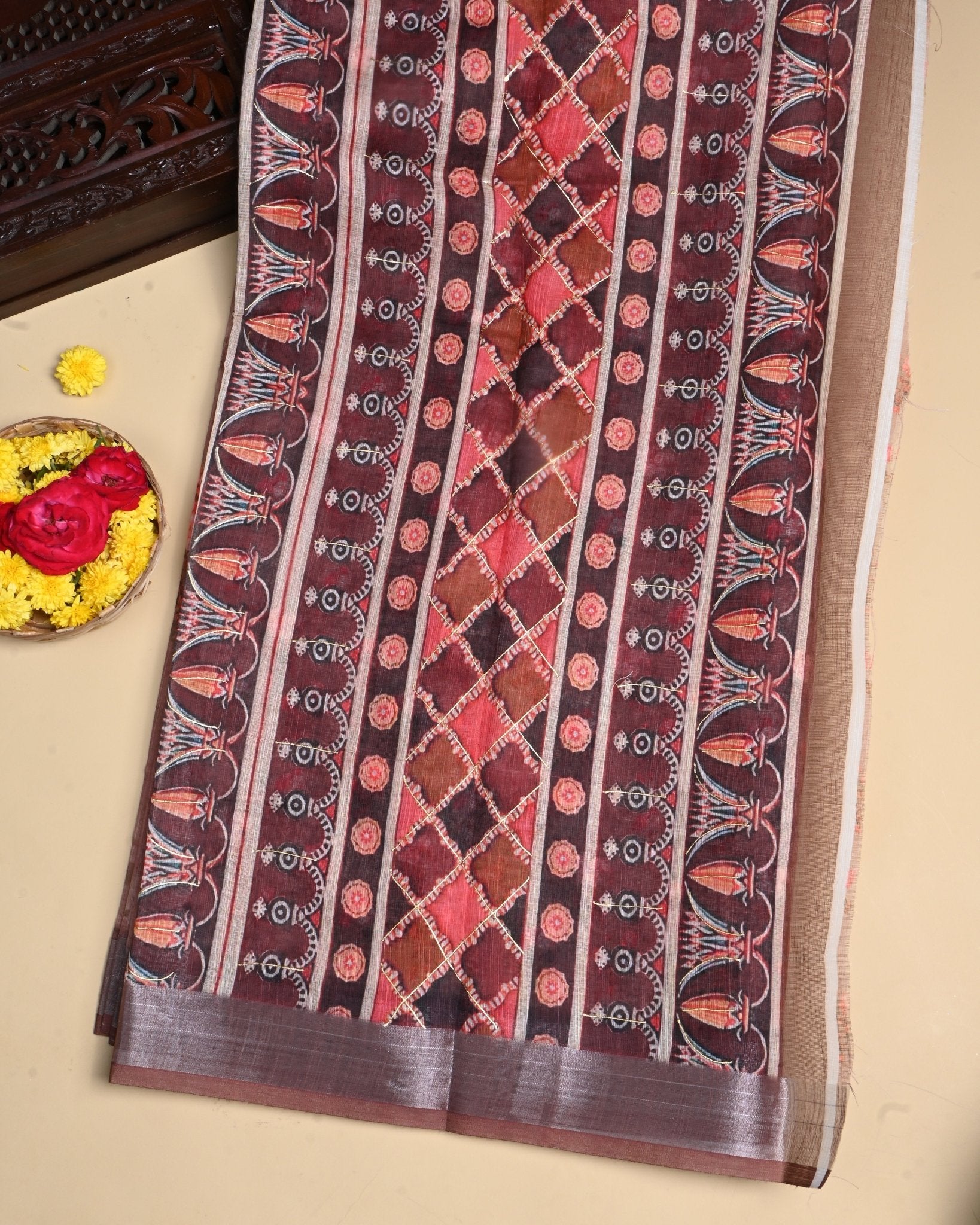 Earthy Color Lenin Saree - Shop Vastram