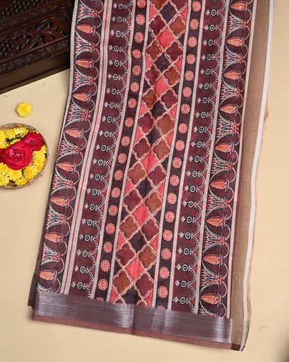 Earthy Color Lenin Saree - Shop Vastram