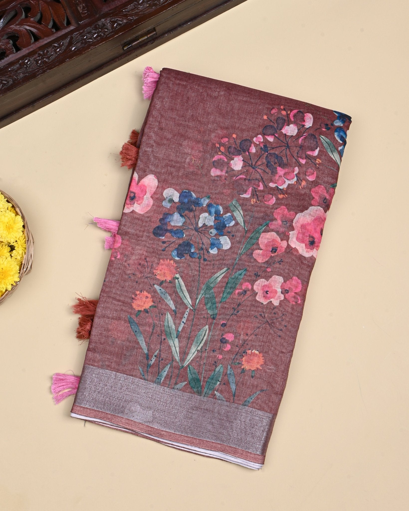 Earthy Color Lenin Saree - Shop Vastram