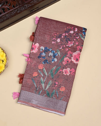 Earthy Color Lenin Saree - Shop Vastram