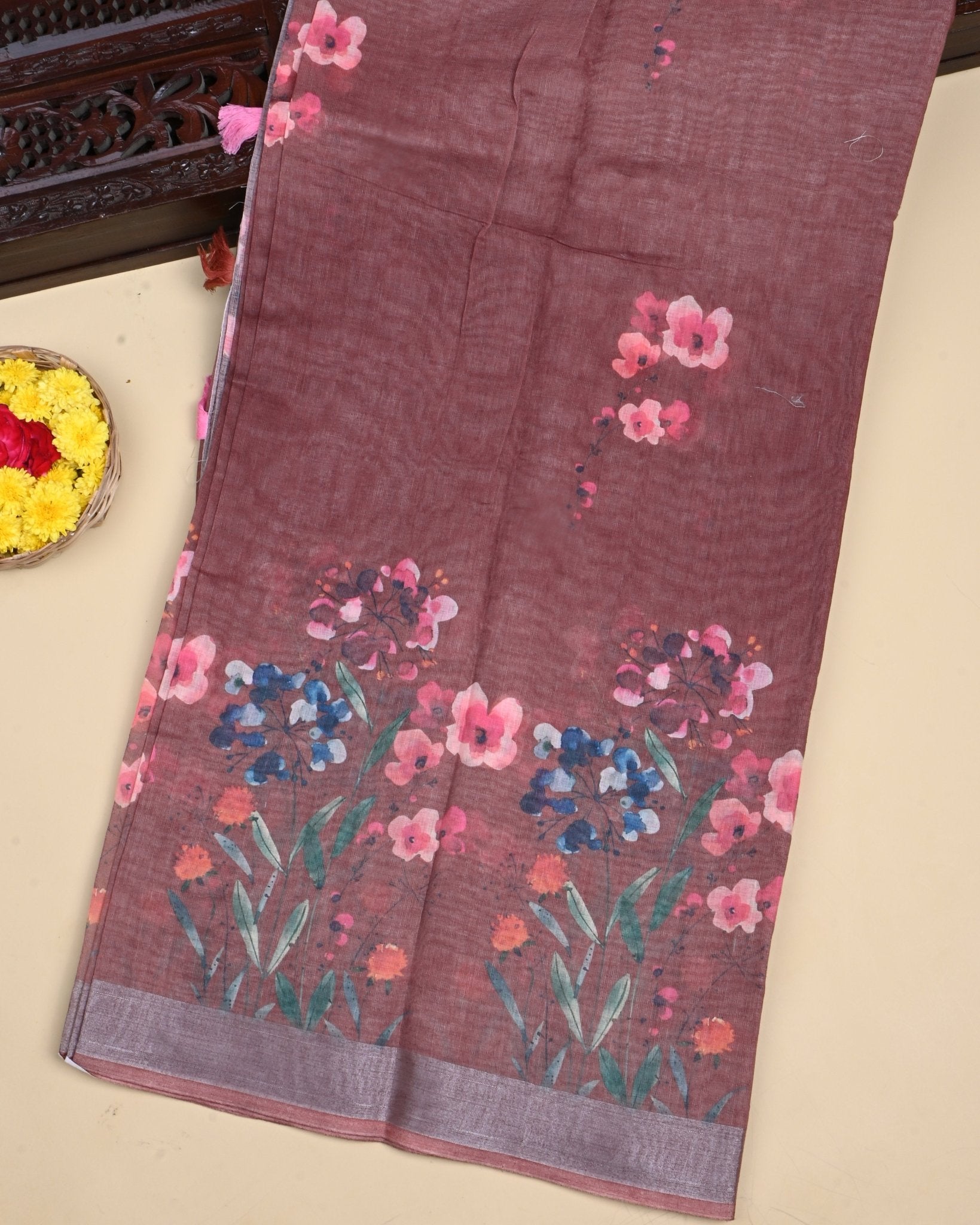 Earthy Color Lenin Saree - Shop Vastram