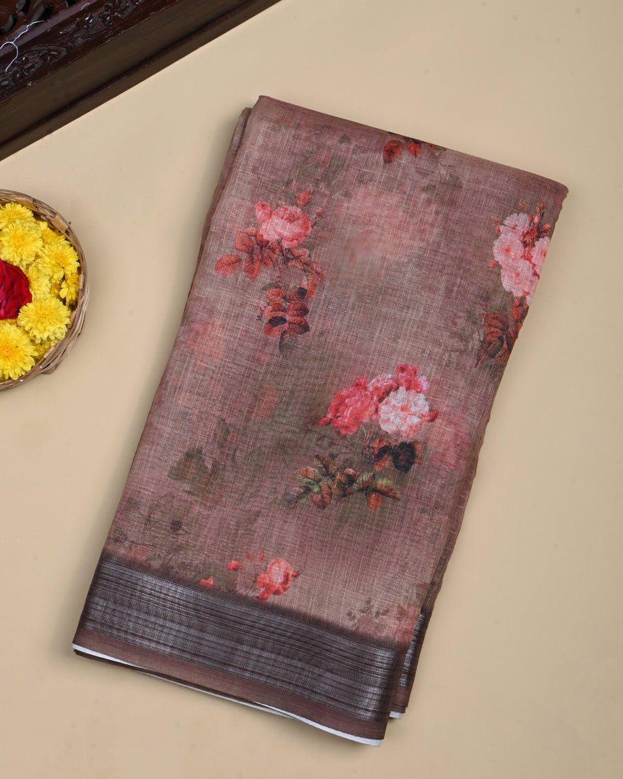 Earthy Color Lenin Saree - Shop Vastram
