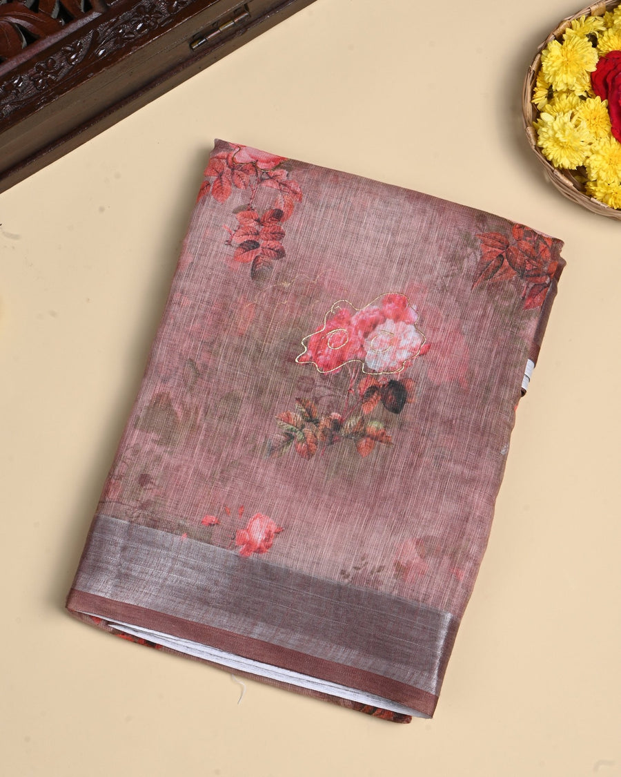 Earthy Color Lenin Saree - Shop Vastram
