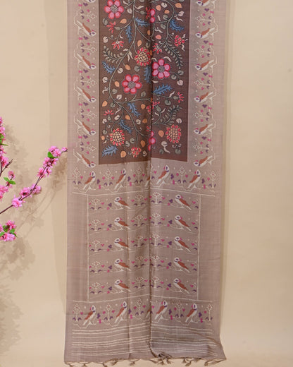 Earthy Silk Printed Saree - Shop Vastram