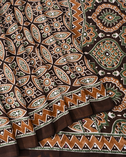 Earthy Silk Printed Saree - Shop Vastram