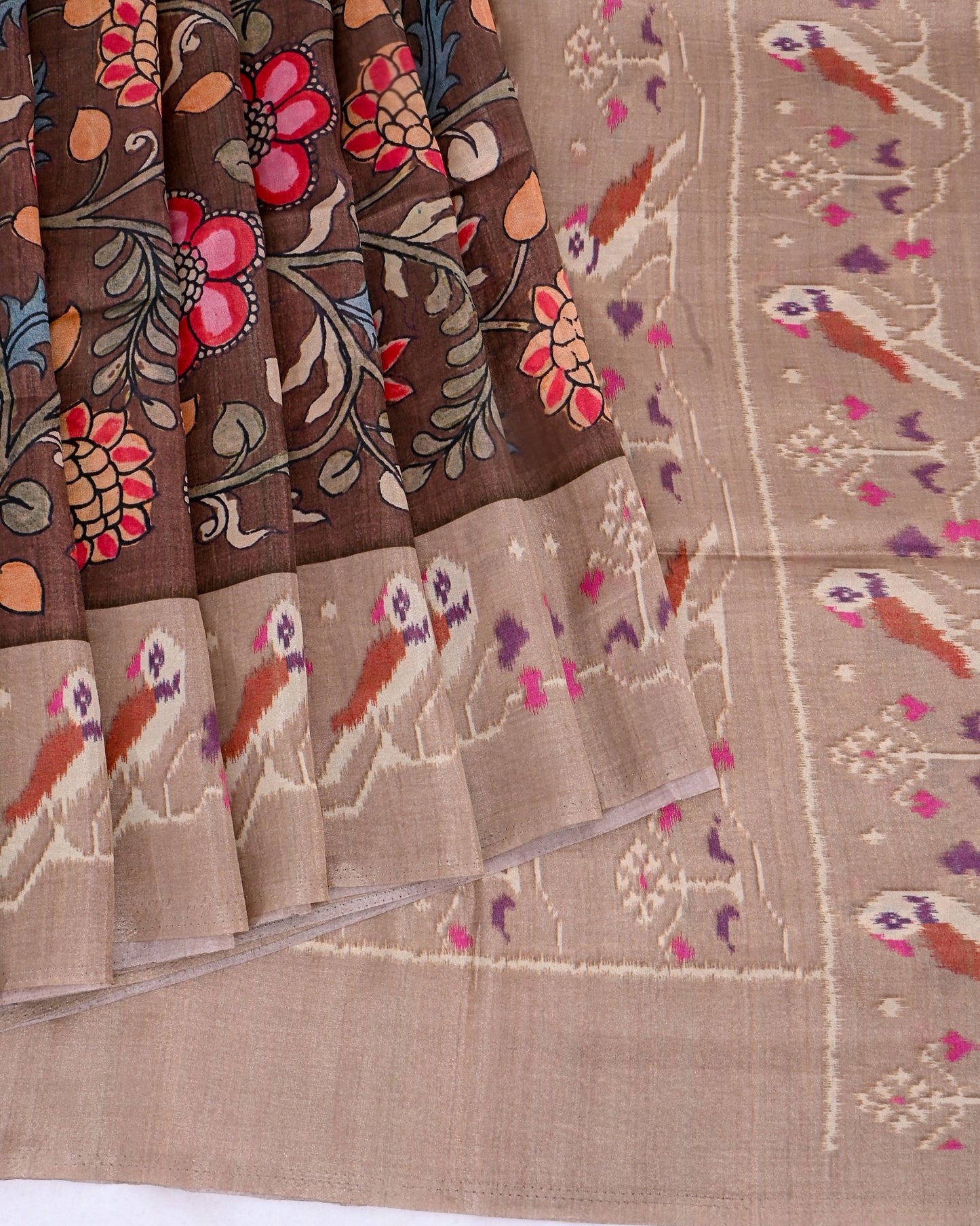 Earthy Silk Printed Saree - Shop Vastram