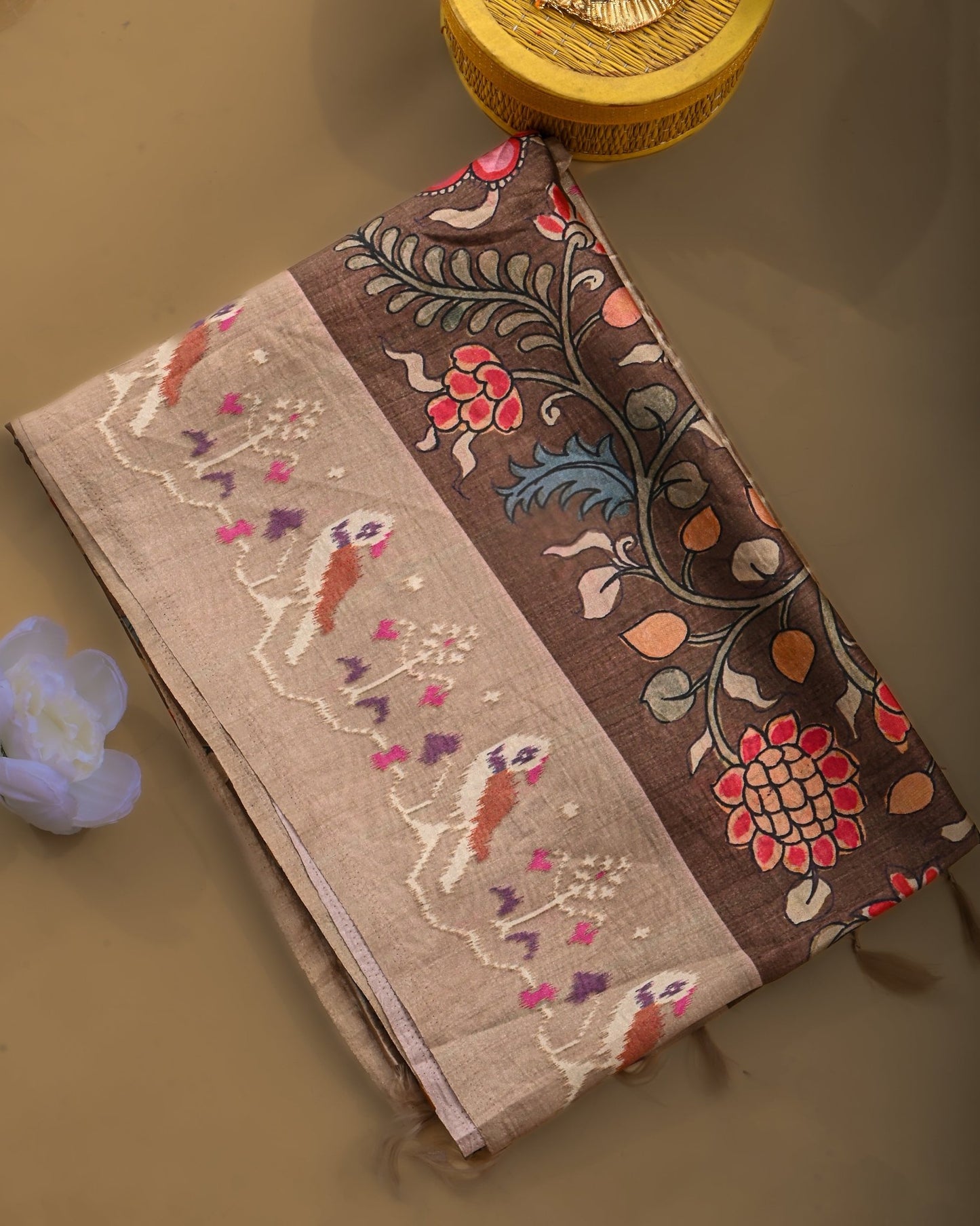 Earthy Silk Printed Saree - Shop Vastram