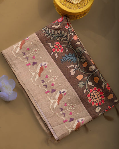 Earthy Silk Printed Saree - Shop Vastram