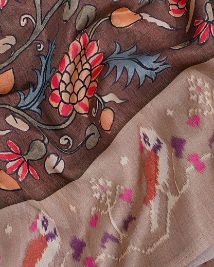 Earthy Silk Printed Saree - Shop Vastram