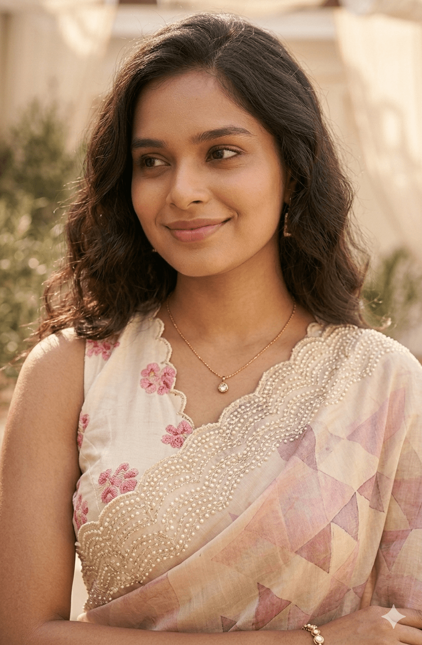 Elegant Geometric Print Saree with Intricate Handcrafted Border - Shop Vastram