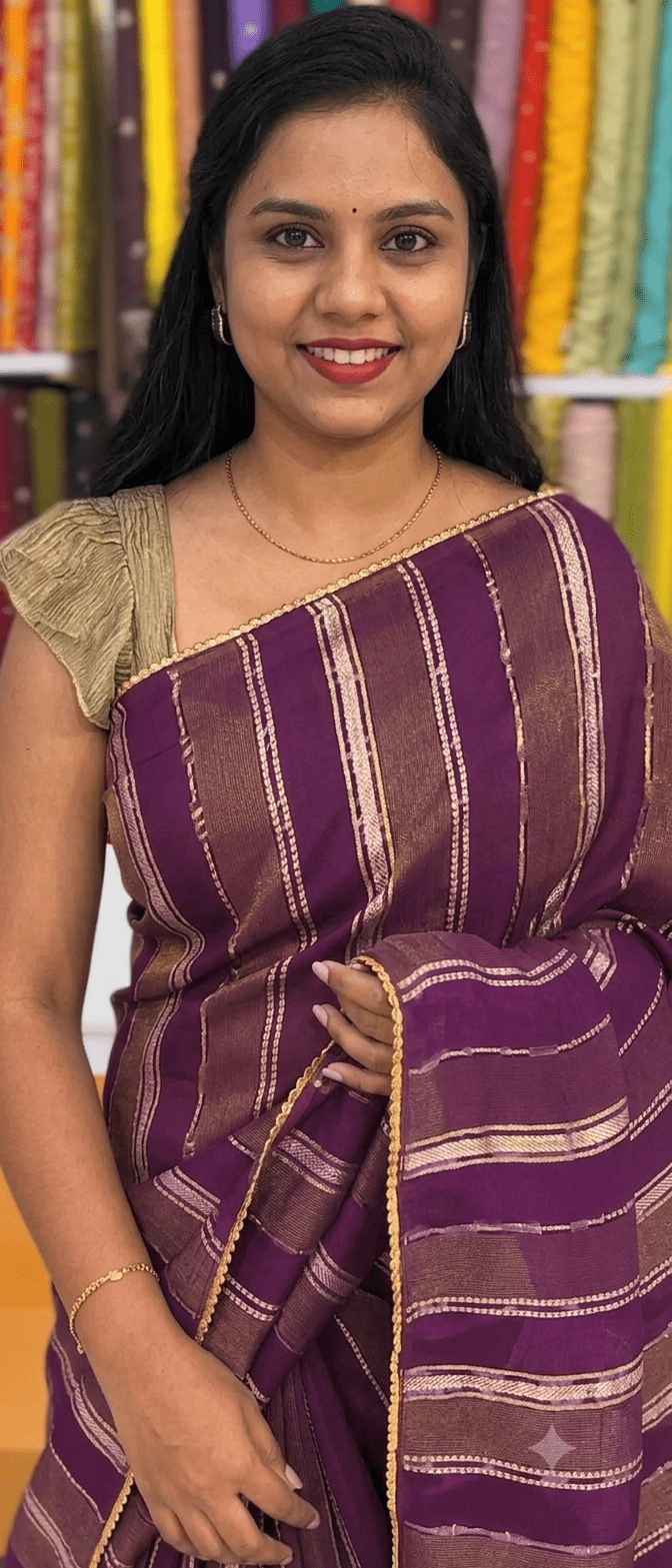 Elegant Purple Striped Handloom Silk Saree with Gold Border - Shop Vastram
