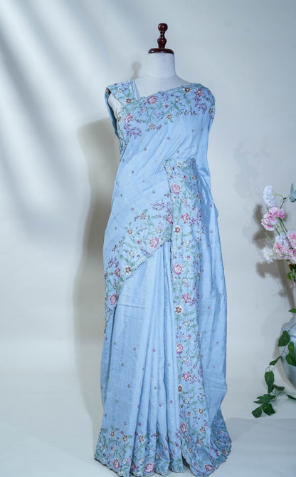 Embroidery Tussar Saree - Shop Vastram