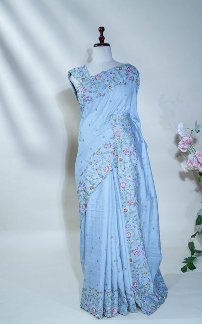 Embroidery Tussar Saree - Shop Vastram