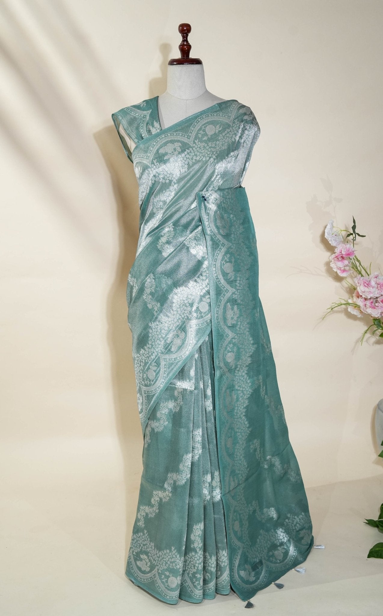 Ferozi Banarasi Tissue Saree - Shop Vastram
