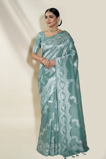 Ferozi Banarasi Tissue Saree - Shop Vastram