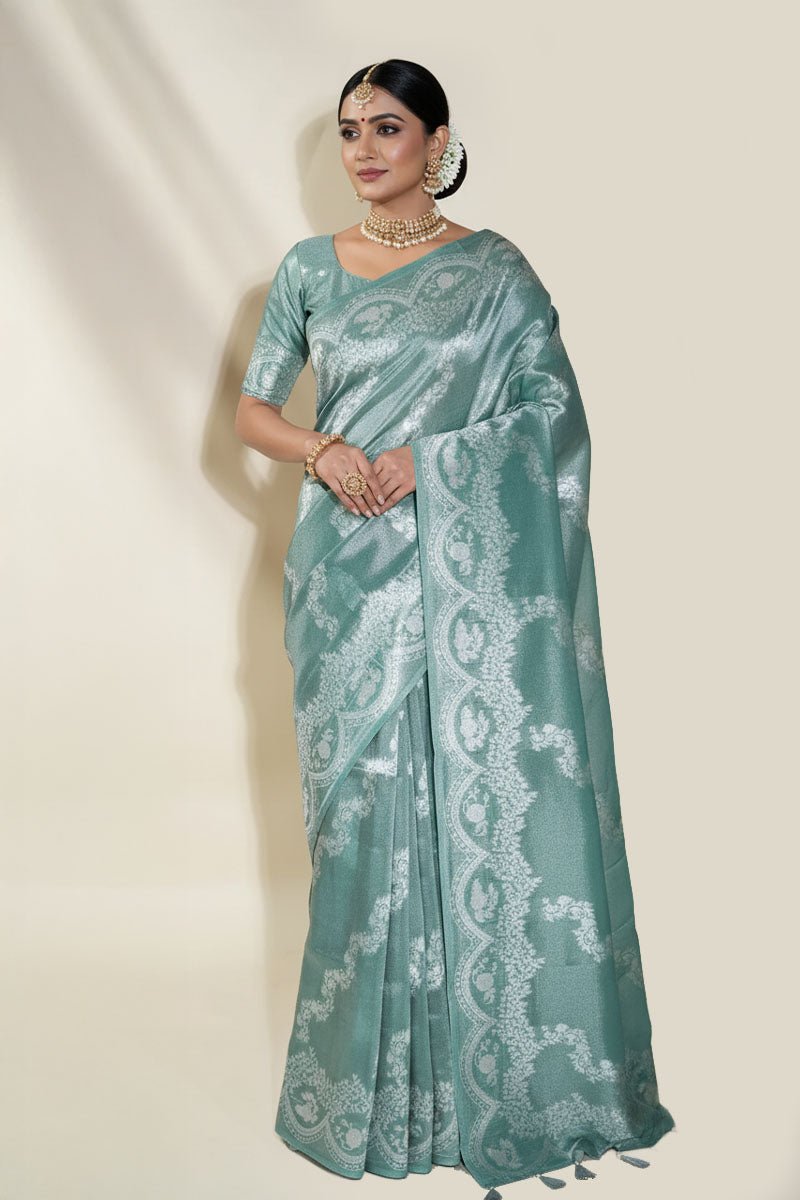 Ferozi Banarasi Tissue Saree - Shop Vastram