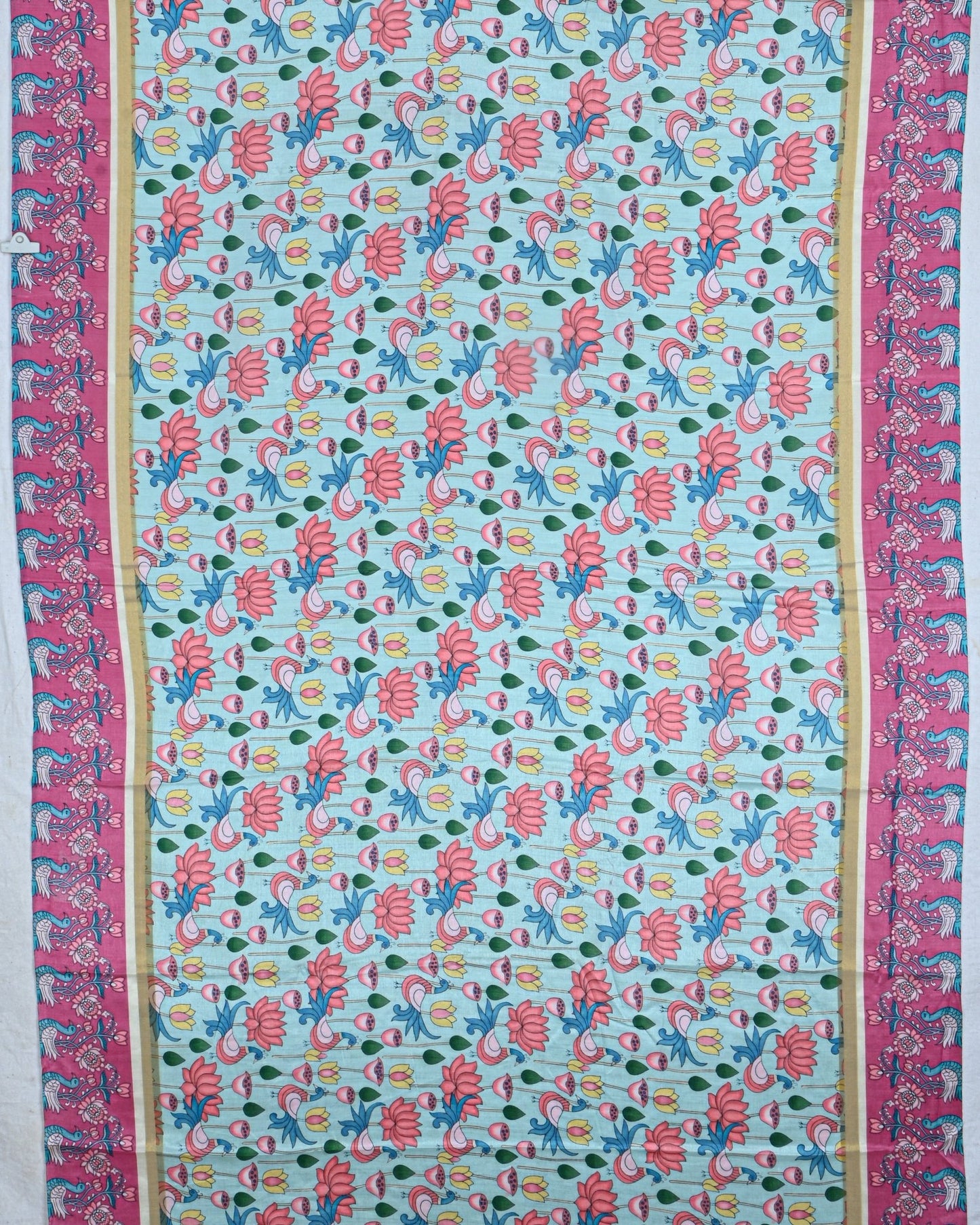 Ferozi Blue color Chanderi Kalamkari Saree - Shop Vastram