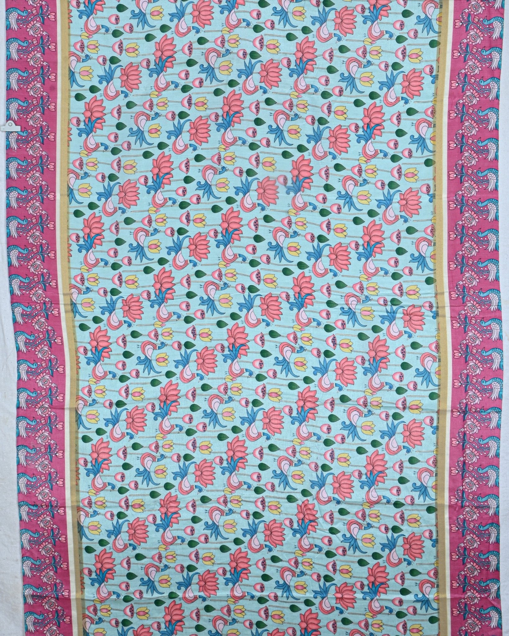 Ferozi Blue color Chanderi Kalamkari Saree - Shop Vastram