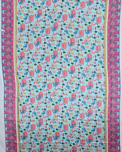 Ferozi Blue color Chanderi Kalamkari Saree - Shop Vastram