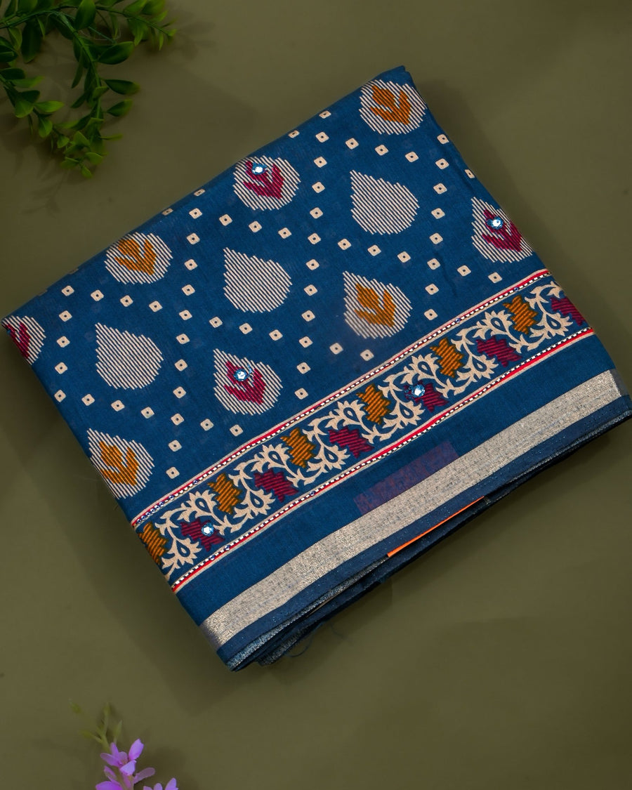 Ferozi Chanderi Printed Saree - Shop Vastram