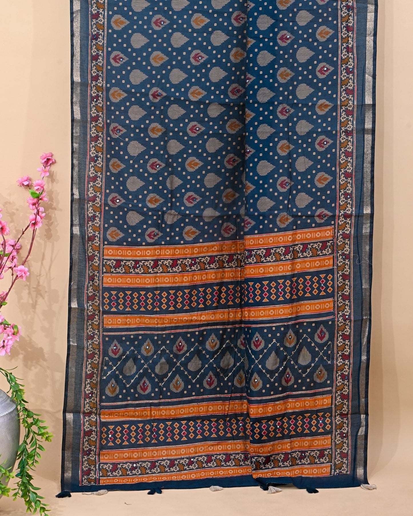 Ferozi Chanderi Printed Saree - Shop Vastram
