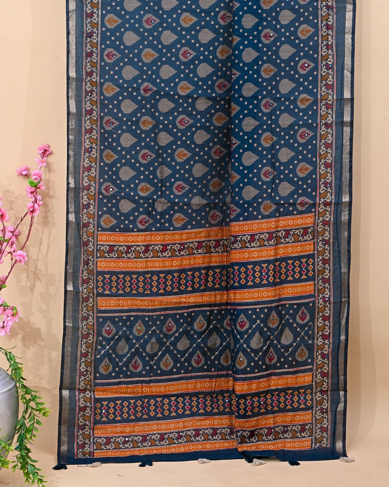 Ferozi Chanderi Printed Saree - Shop Vastram