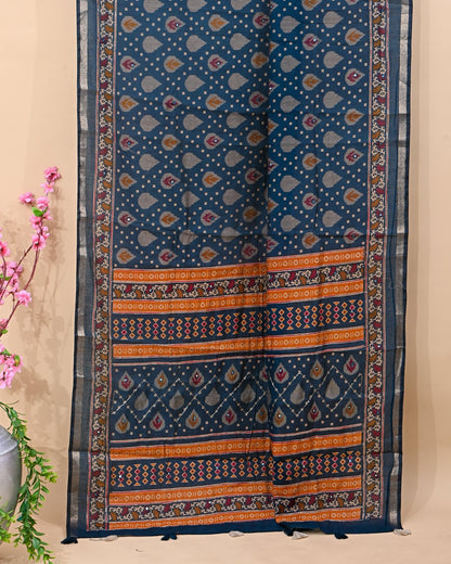 Ferozi Chanderi Printed Saree - Shop Vastram